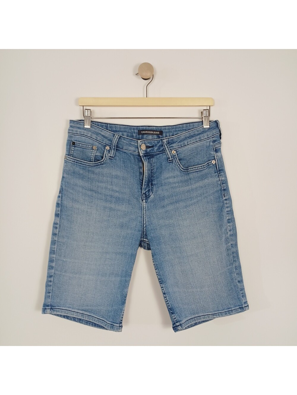Calvin Klein Jeans Women's 12 Bermuda Denim Shorts Blue Stretch 10" Inseam